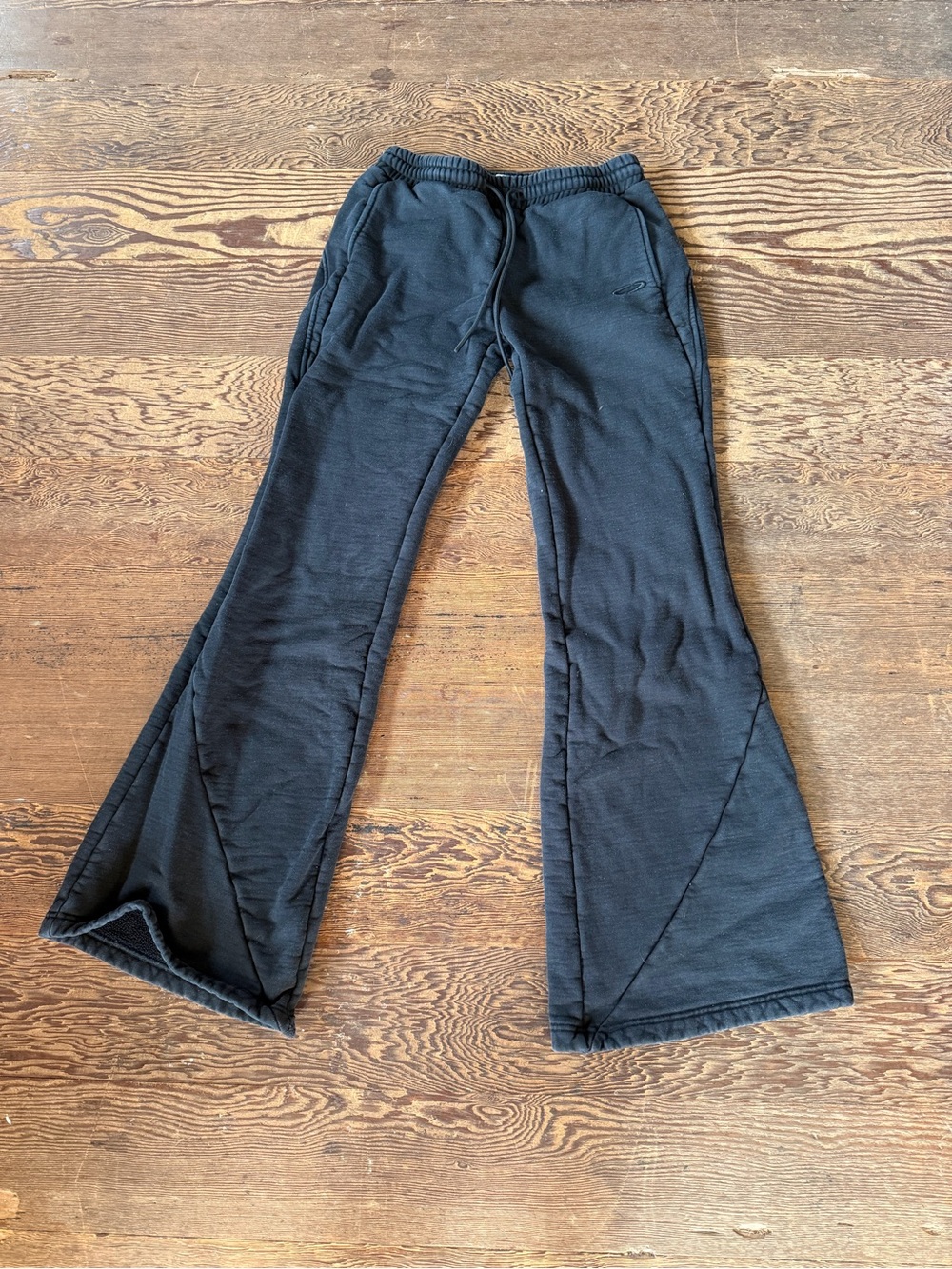 Women's Black Flared Jogger Pants with Drawstring Waist